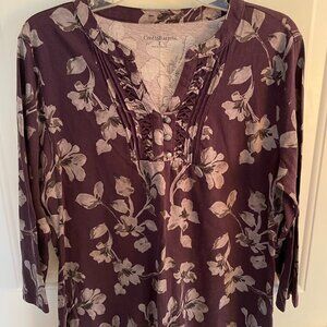 croft and barrow stretch 3/4 length sleeve purple and gray shirt womens large